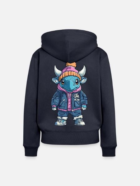Stier mit Winterjacke und Mütze - Frauen Premium Bio Zip Hoodie - Navy