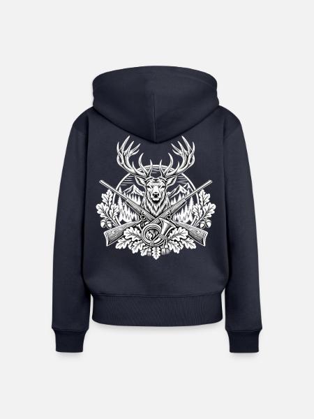 Hirschkopf mit Gewehren im Wald - Frauen Premium Bio Zip Hoodie - Navy