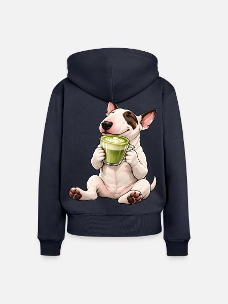 Bull Terrier mit Matcha Latte - Frauen Premium Bio Zip Hoodie - Navy