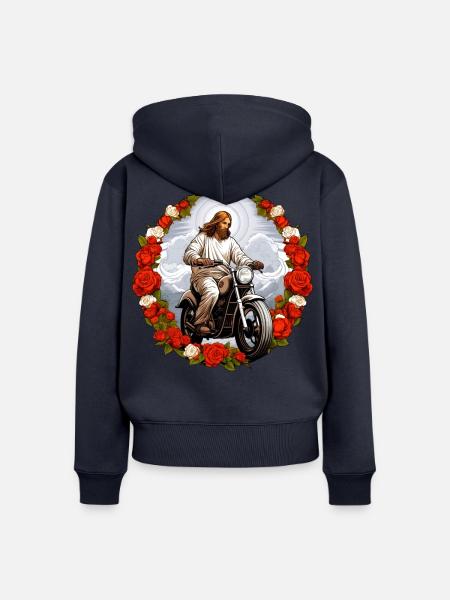 Motorrad Jesus - Frauen Premium Bio Zip Hoodie - Navy