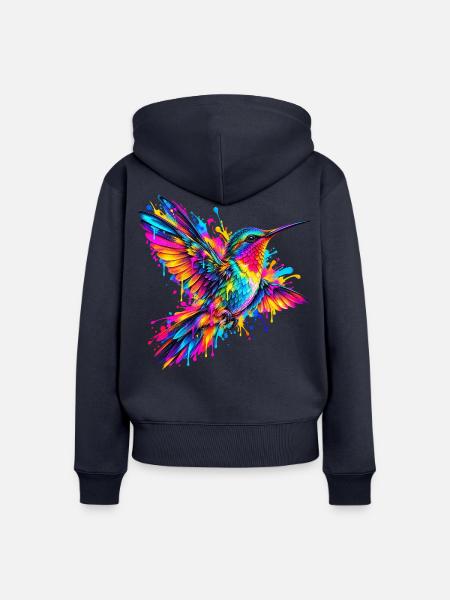 Kolibri – Buntes Neon Graffiti Vogelmotiv - Frauen Premium Bio Zip Hoodie - Navy