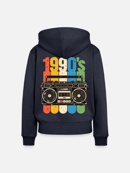 1990er Stereo und Kassetten Nostalgie - Frauen Premium Bio Zip Hoodie - Navy