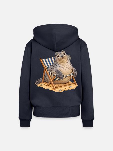Zerbrochenes Deckstuhl-Siegel - Frauen Premium Bio Zip Hoodie - Navy