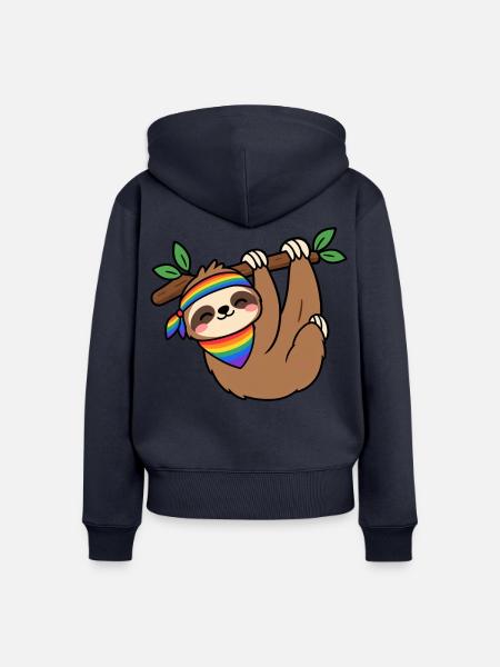 Regenbogen-Faultier-Treffpunkt - Frauen Premium Bio Zip Hoodie - Navy