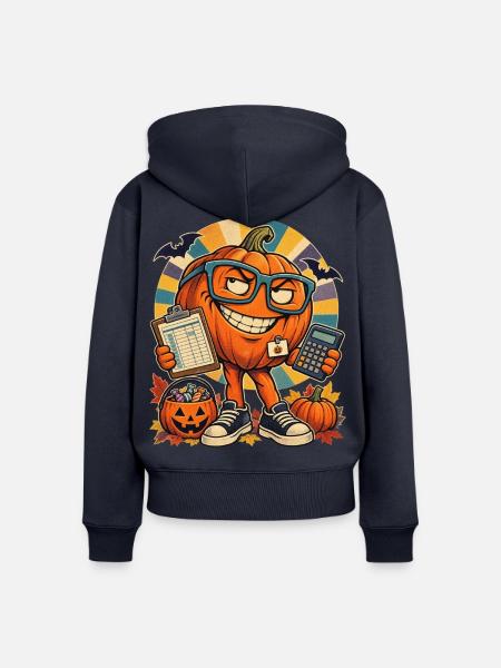 Halloween-Kürbis Buchhalter Retro-Büro-Nerd - Frauen Premium Bio Zip Hoodie - Navy