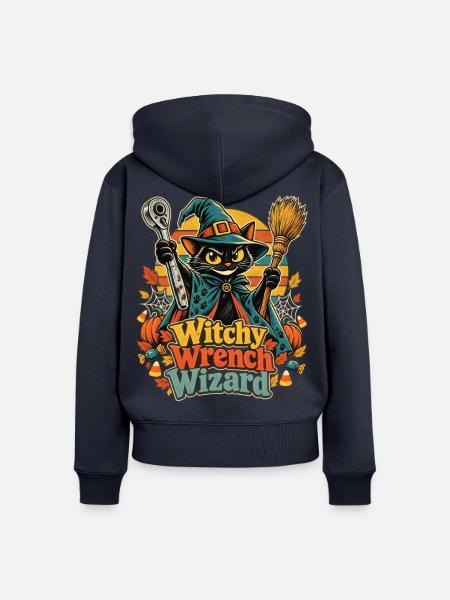 Halloween Hexenkatze Mechaniker Wizard - Frauen Premium Bio Zip Hoodie - Navy