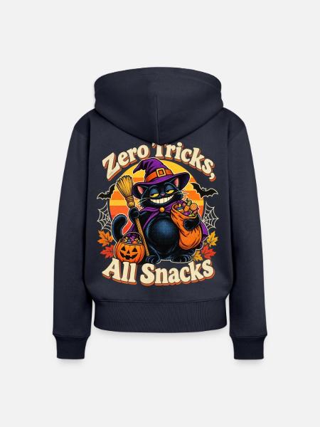 Halloween Hexenkatze Zero Tricks Snacks - Frauen Premium Bio Zip Hoodie - Navy