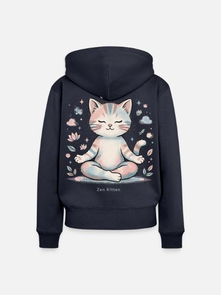 🐾 Zen-Kätzchen - Frauen Premium Bio Zip Hoodie - Navy