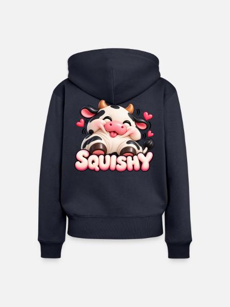 Squishy Kuh mit Herzen-Design - Frauen Premium Bio Zip Hoodie - Navy