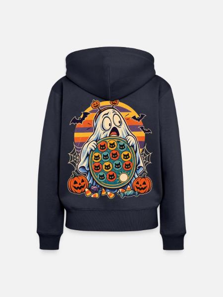 Halloween-Gespenst mit Token-Board-Panik - Frauen Premium Bio Zip Hoodie - Navy