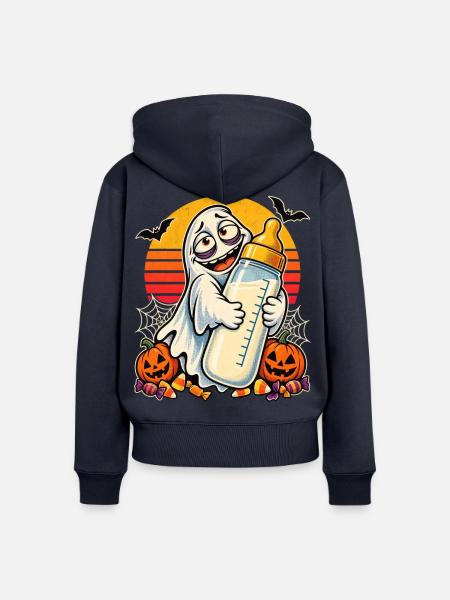 Halloween-Geist Stillmama vor Retro-Sonne - Frauen Premium Bio Zip Hoodie - Navy