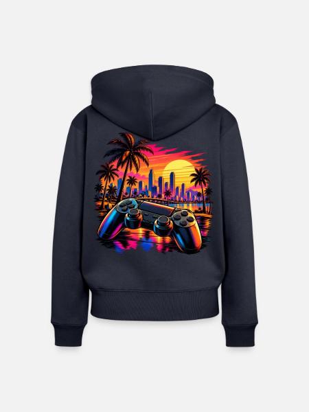 Sonnenuntergang mit Gamecontroller - Gamer Motiv - Frauen Premium Bio Zip Hoodie - Navy