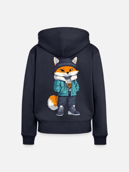 Fuchs mit Winterjacke und Mütze - Frauen Premium Bio Zip Hoodie - Navy