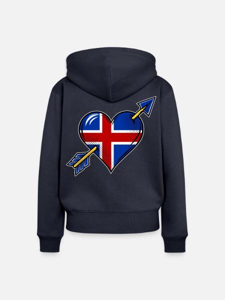Island Flagge Herz mit Pfeil - Frauen Premium Bio Zip Hoodie - Navy