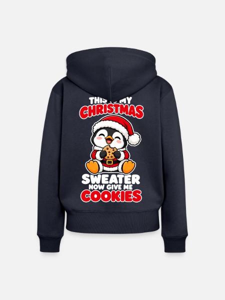 Weihnachts Pinguin mit Lebkuchen Spruch - Frauen Premium Bio Zip Hoodie - Navy
