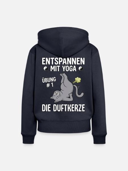 Katzen Yoga Duftkerze - Frauen Premium Bio Zip Hoodie - Navy