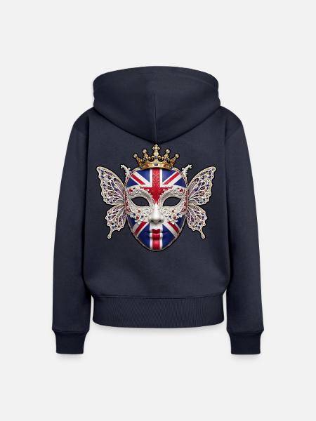 Britische königliche Maske mit Schmetterlingen - Frauen Premium Bio Zip Hoodie - Navy