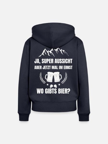 Super Aussicht, wo gibts Bier? - Frauen Premium Bio Zip Hoodie - Navy