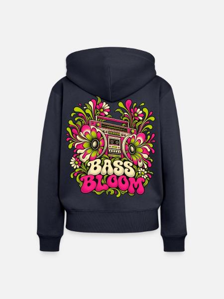 Bass Bloom Neon-Blüten Boombox - Frauen Premium Bio Zip Hoodie - Navy
