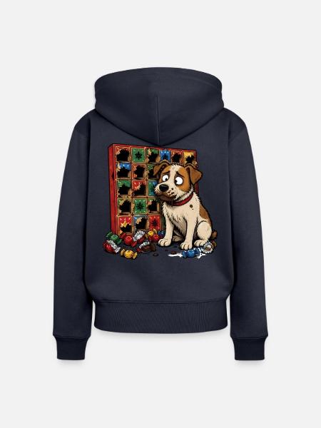Hund Adventskalender Schokolade Comic T-Shirt - Frauen Premium Bio Zip Hoodie - Navy