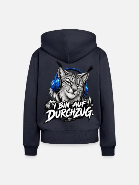 Katzenkopf mit Kopfhörern Bergabenteuer - Frauen Premium Bio Zip Hoodie - Navy