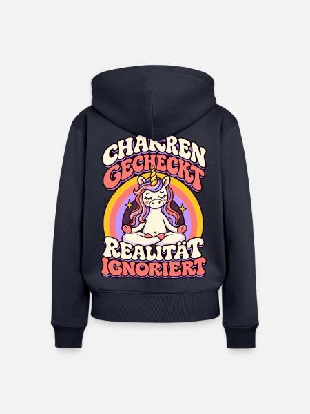 Yoga Einhorn – Chakren gecheckt - Frauen Premium Bio Zip Hoodie - Navy