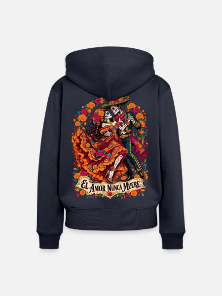 Liebe bleibt: Dia Muertos Paar - Frauen Premium Bio Zip Hoodie - Navy