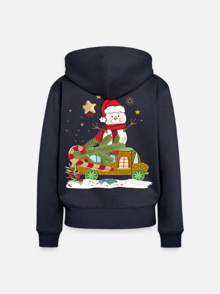 Schneemann Weihnachtsmann - Frauen Premium Bio Zip Hoodie - Navy