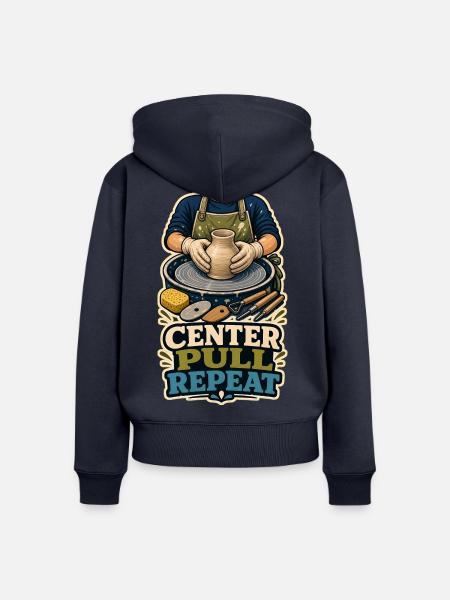 CENTER PULL REPEAT - Frauen Premium Bio Zip Hoodie - Navy