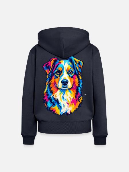 Bunter Australian Shepherd – Pop-Art-Aussie-Hund - Frauen Premium Bio Zip Hoodie - Navy