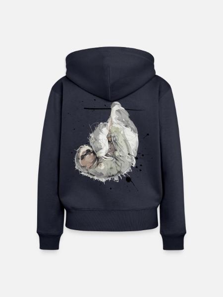 Bequem Hängendes Faultier im Aquarellstil - Frauen Premium Bio Zip Hoodie - Navy