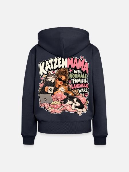 Katzenmama: Normale Familie Langweilig - Frauen Premium Bio Zip Hoodie - Navy