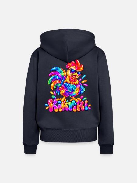Buntes Huhn mit Sonnenbrille - Frauen Premium Bio Zip Hoodie - Navy