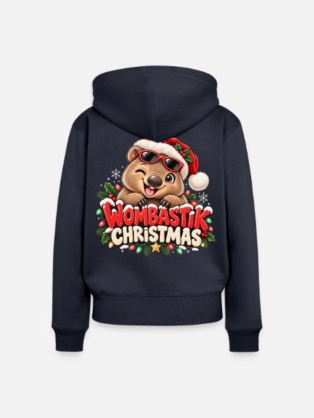 Wombastik Christmas Wombat mit Sonnenbrille - Frauen Premium Bio Zip Hoodie - Navy