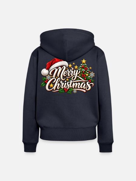 Frohe Weihnachten Ornament-Schrift - Frauen Premium Bio Zip Hoodie - Navy