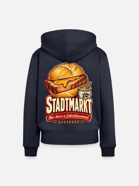 Augsburg Stadtmarkt Leberkässemmel - Frauen Premium Bio Zip Hoodie - Navy