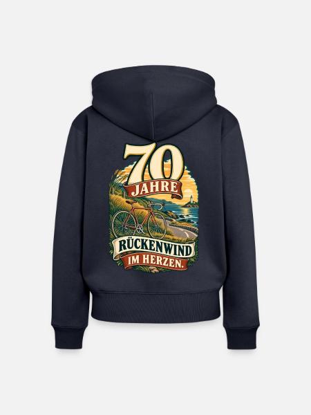 70 Jahre Rückenwind im Herzen - Frauen Premium Bio Zip Hoodie - Navy