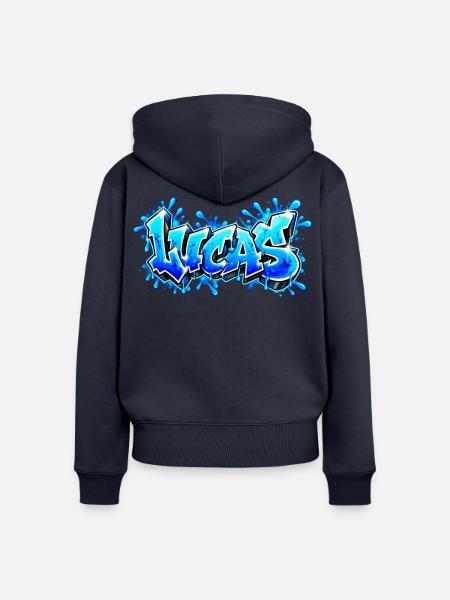LUCAS explodiert in Neonblau! Epischer Graffiti-Name - Frauen Premium Bio Zip Hoodie - Navy