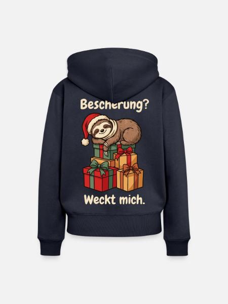 Schlafendes Faultier mit Weihnachtsmütze - Frauen Premium Bio Zip Hoodie - Navy