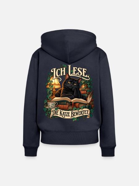 Ich lese. Die Katze bewertet. - Frauen Premium Bio Zip Hoodie - Navy