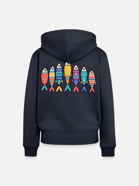 Bunte Volkskunst Fischschule Marine Ozean Tee - Frauen Premium Bio Zip Hoodie - Navy