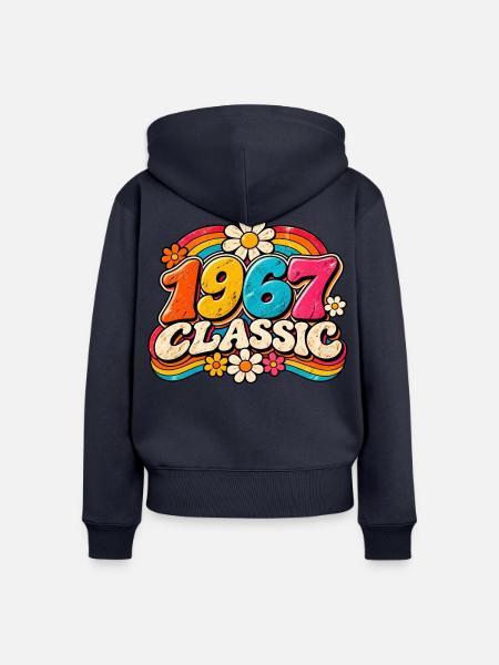 1967 Klassische Regenbogenblumen - Frauen Premium Bio Zip Hoodie - Navy