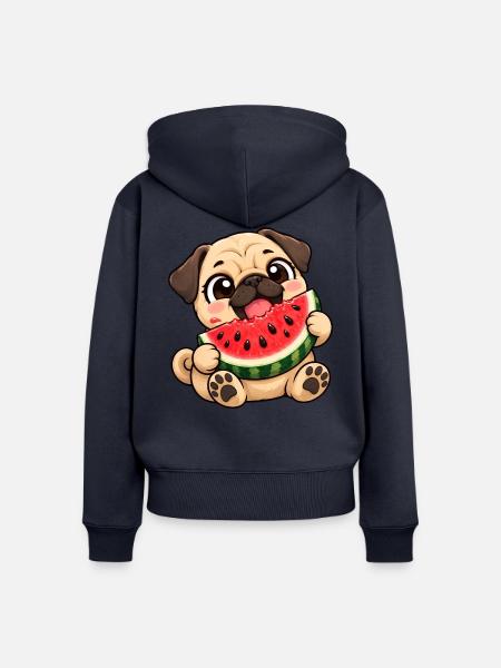 Mops Chibi Kawaii Cartoon Freude - Frauen Premium Bio Zip Hoodie - Navy