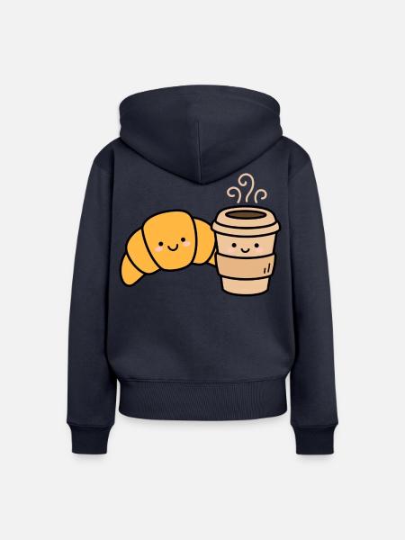 Kawaii Croissant Kaffee-Duo - Frauen Premium Bio Zip Hoodie - Navy