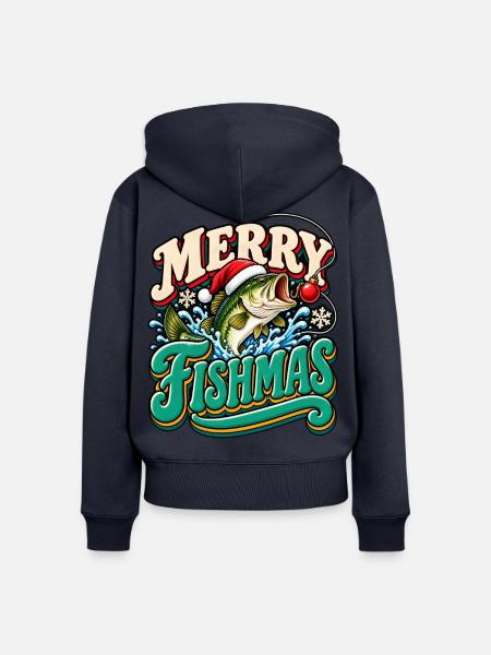 Merry Fishmas: Festlicher Weihnachtsfisch - Frauen Premium Bio Zip Hoodie - Navy