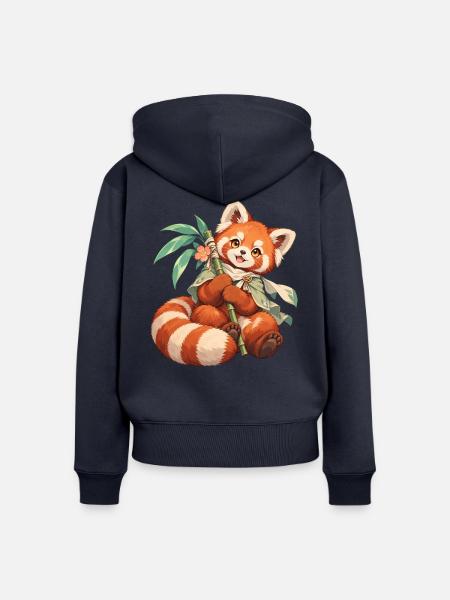 Roter Panda mit Bambus | Noventra - Frauen Premium Bio Zip Hoodie - Navy