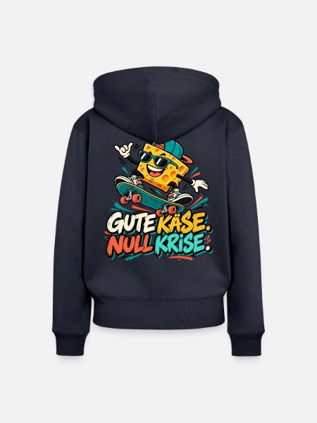 Käse-Skateboard: Gute Käse Null Krise - Frauen Premium Bio Zip Hoodie - Navy