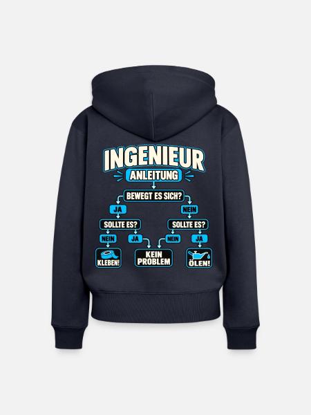 Ingenieur Anleitung – Kleben oder ölen - Frauen Premium Bio Zip Hoodie - Navy