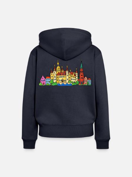 Schwerin Skyline im bunten Wachsmalstil - Frauen Premium Bio Zip Hoodie - Navy