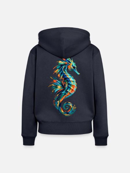 Türkis-Seepferdchen - Frauen Premium Bio Zip Hoodie - Navy